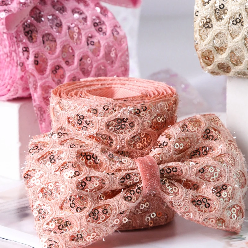 Luxury Glitter Webbing Ribbon Bow Decoration For Clothing Shoes Hair Accessories Pet Supplies Strap Tiffany Blue Champagne Color