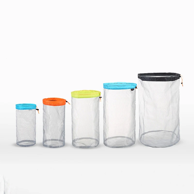 

1pc Travel Mesh Storage Ultralight Bag Outdoor Drawstring Stuff Sack Camping Traveling Organizer Hiking Tool Accessories