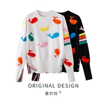 autumn and winter color whale jacquard pattern long sleeved tb pullover sweater womens loose outer wear bottoming sweater