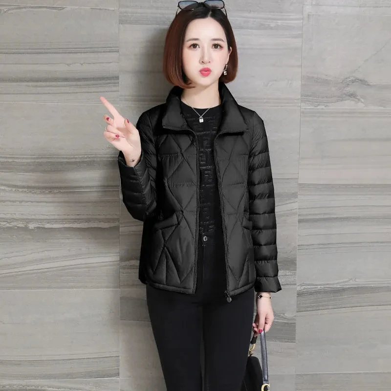 Down Cotton Jacket Womens 2022 Winter New Loose Fashion All-match Padded Coat Lightweight Stand Collar Large Size Outerwear