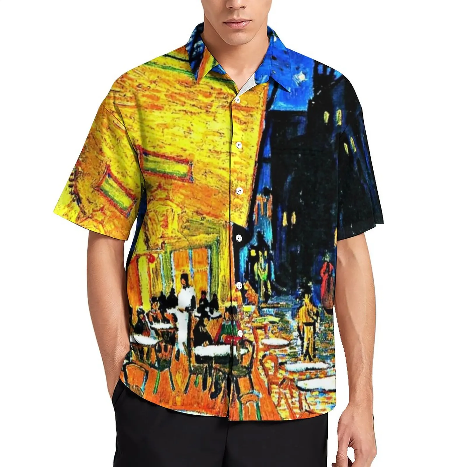 

Van Gogh Classic Casual Shirts Cafe Terrace Place Du Forum Beach Shirt Hawaiian Funny Blouses Men Printed Big Size
