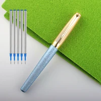 fashion metal roller ball pen frosted blue gold barrel for business writing pen gift 5pcs 0 5mm refill