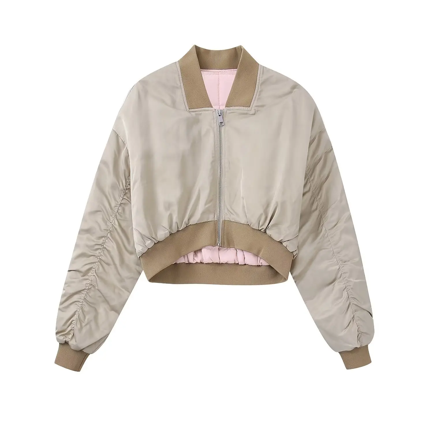 

Cropped Bomber Jacket Women Satin Crop Jacket Women Long Sleeve Ruched Jackets for Women Streetwear Coats Woman Winter 2022