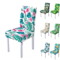green leaves flower print spandex chair cover for dining room summer chairs covers high back for living room party decoration