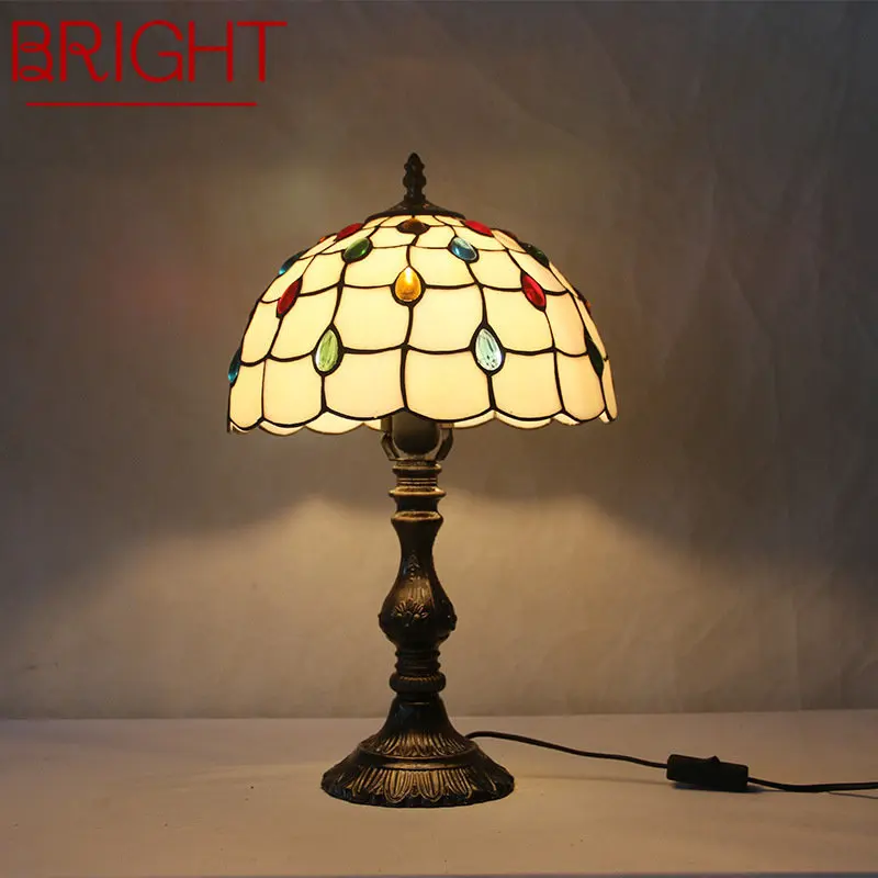 

BRIGHT Tiffany Glass Table Lamp LED Vintage Fashion Simple Desk Light Decor For Home Living Room Bedroom Bedside