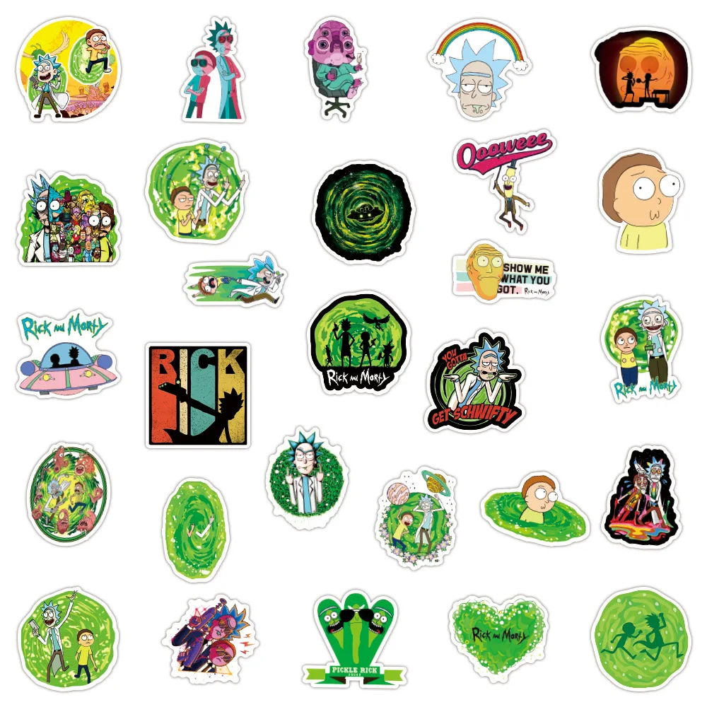 50 новых наклеек с граффити Рик и Морти водонепроницаемые наклейки на чемодан