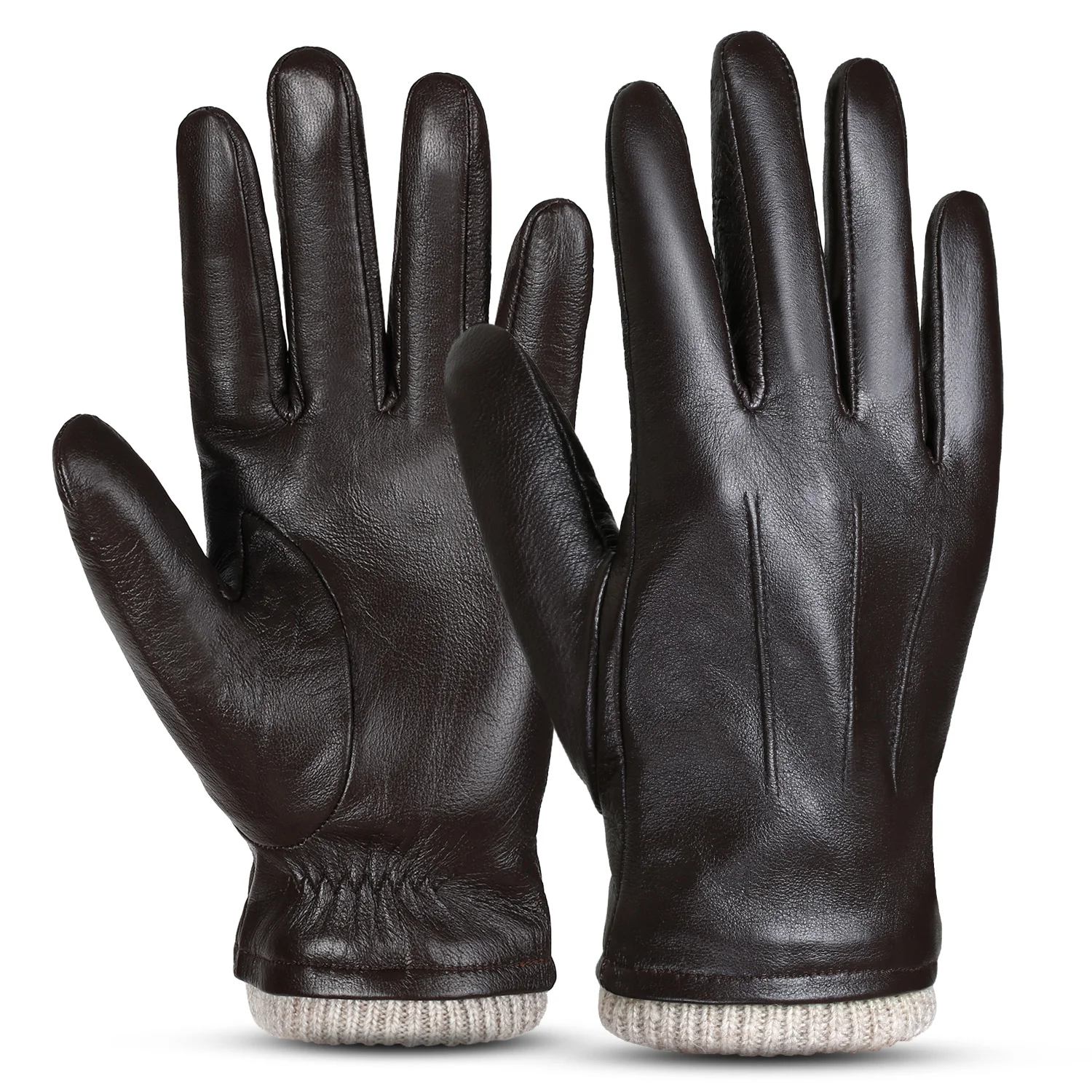 

2022 New Men Sheepskin Leather Gloves Outdoor Sport Warm Wool Lined Vintage Daily Dress Driving Gloves