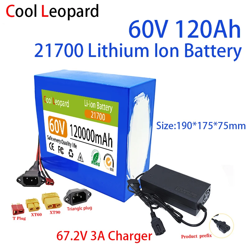 

60V 120000mAh E-Bike 16S4P 21700 Lithium Battery Pack 1000W-3000W Electric Bike Motorcycle Scooter Battery +67.2V 3A Charger