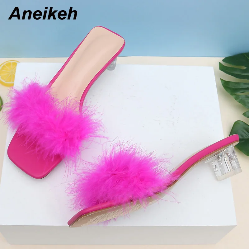 

Женские мюли Aneikeh на плоской подошве, летние модные квадратные туфли с открытым носком, украшенные кристаллами, без застежки, уличные тапочк...