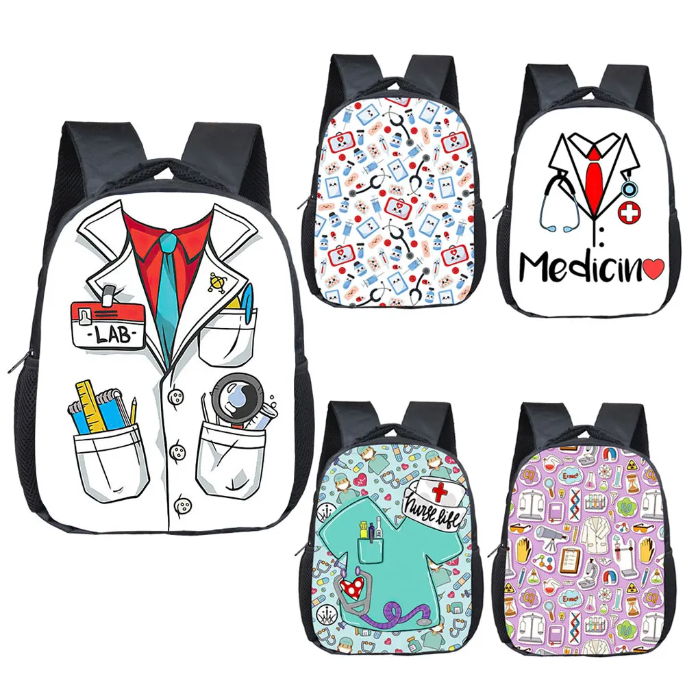 Cute Doctor Nurse Uniform Print Backpack Children School Bags Medical Stethoscope Syringe Kid Kindergarten Bag Small Toddler Bag