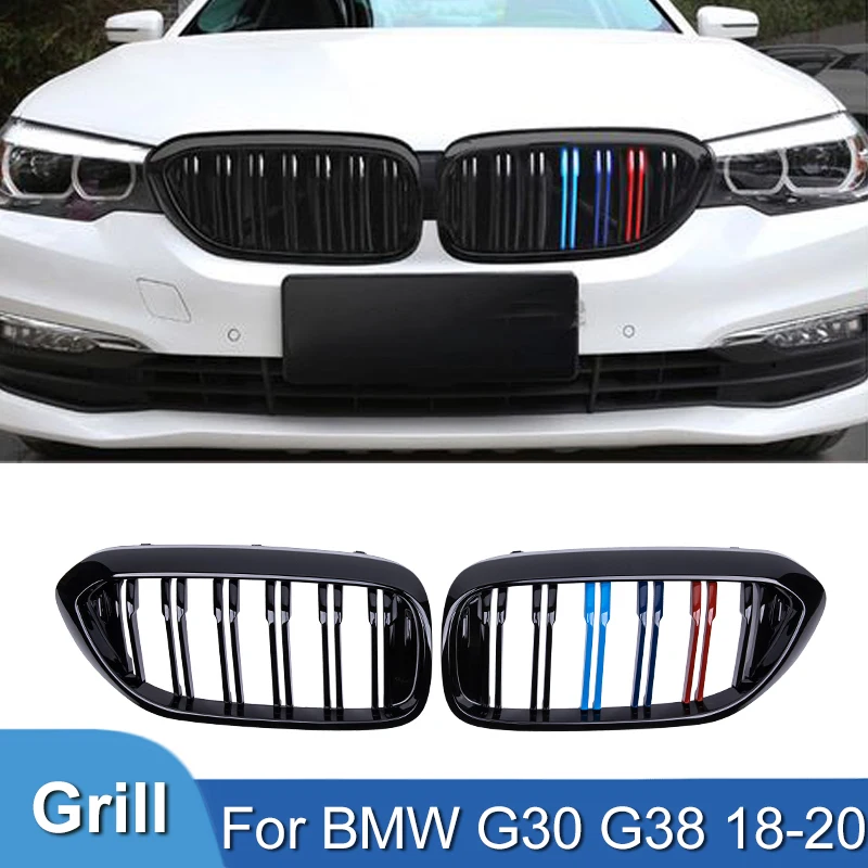 Pulleco For BMW 5 Series G30 G38 525I 530I 540I 550I M Grille Car Front Grill Bumper Kidney Racing Grills 2018-2020 Gloss Black