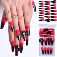 24pcs false nails long red gradient ramp nail art nails press on artificial fake nails long press on nails