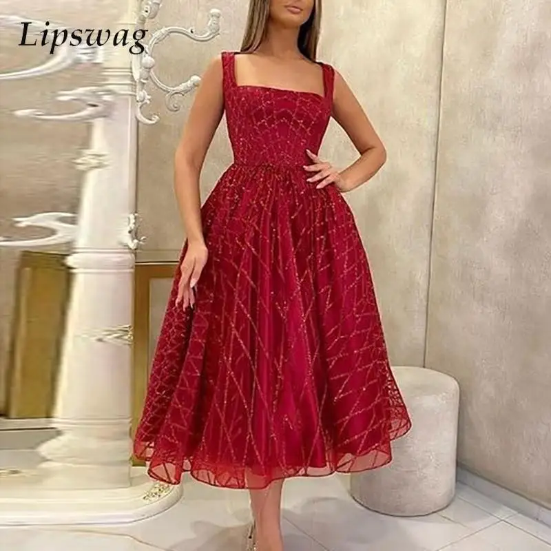 

Женское вечернее плиссированное платье, элегантное золотистое шелковое платье с высокой талией и квадратным вырезом, Сетчатое Привлекател...