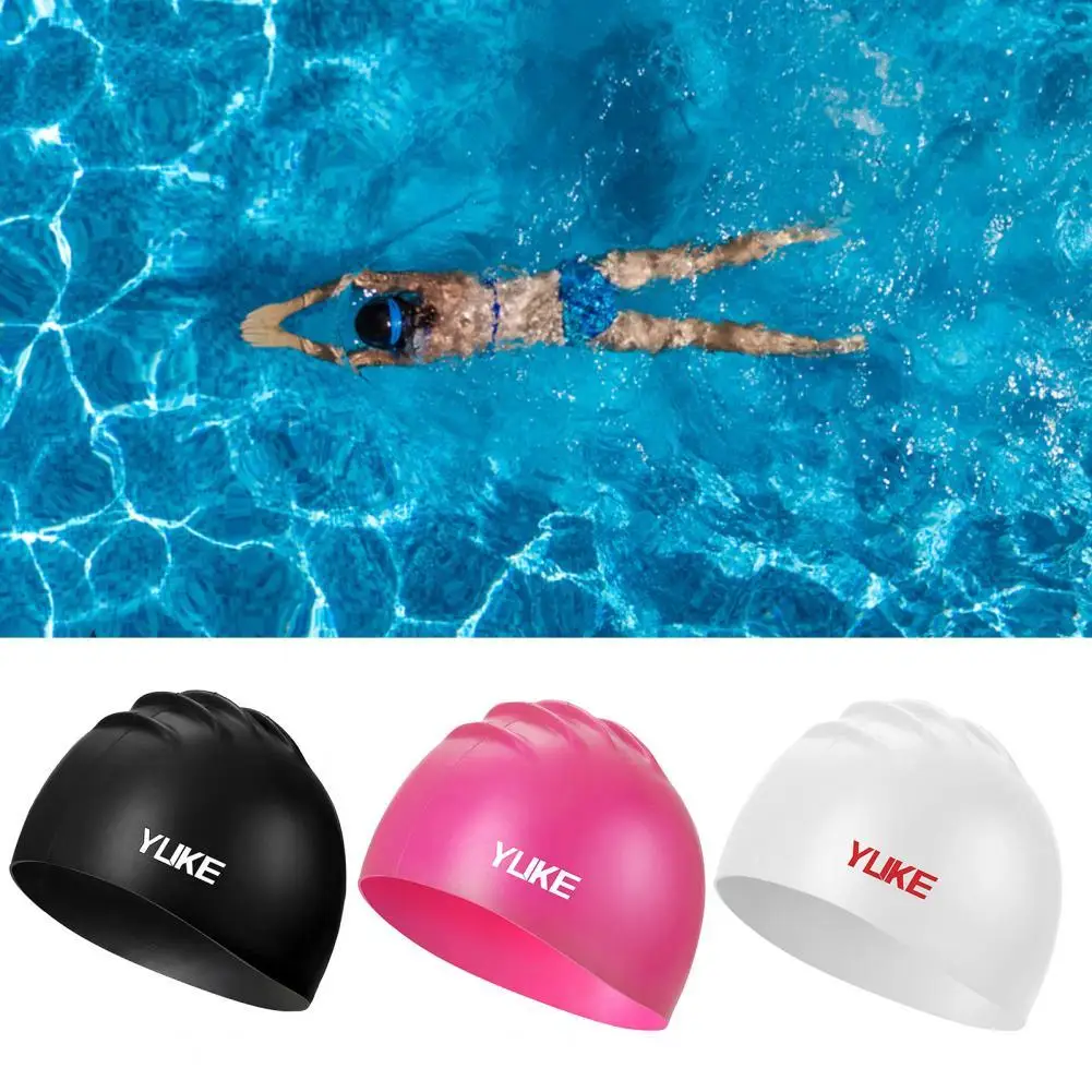 

Unisex Swimming Hat High Elasticity Silicone Waterproof Tear-resistant Swim Cap Long Hair Protection Swim Pool Cap for Ladies