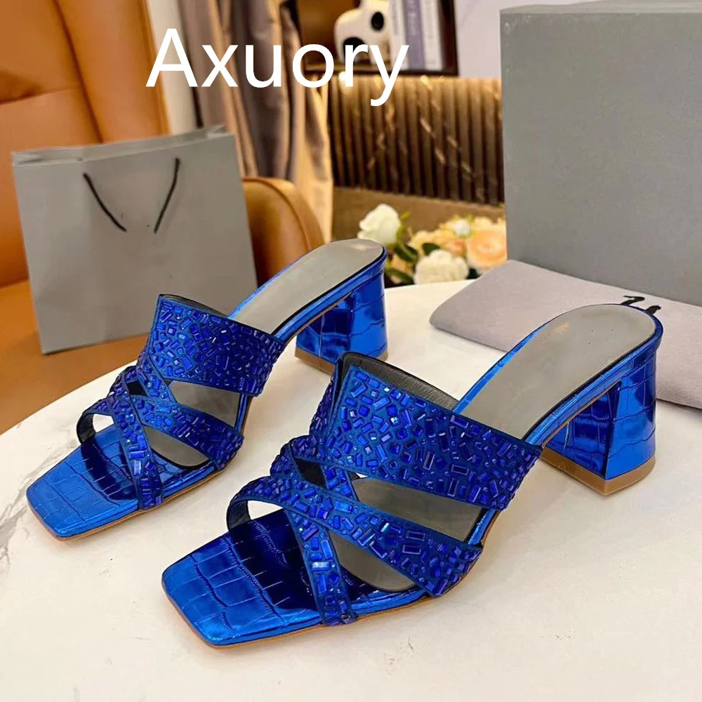 2023 Women's high heels Slippers Shoe fashion Diamond embellishments Luxury Design Diamond Inlay Genuine Leather thick heel