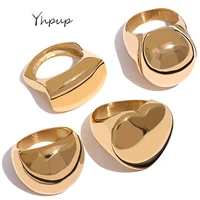 yhpup 316 stainless steel large chunky heart square round charm statement golden rings unisex men women glossy anillo jewelry