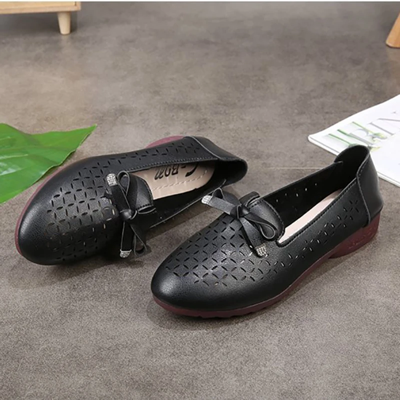 2022 New Fashion Flat Shoes Women Summer Hollow Out Casual Loafers Bow Shallow Female Non-slip Outdoor Flats Mocasines luxe