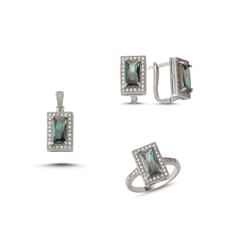 Silver 925 Sterling Mystic Topaz Zirconia stone Set