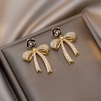 new fashion s925 silver ear needle earrings minimalist imation pearl bowknot women dangle earrings simple elegant female jewelry