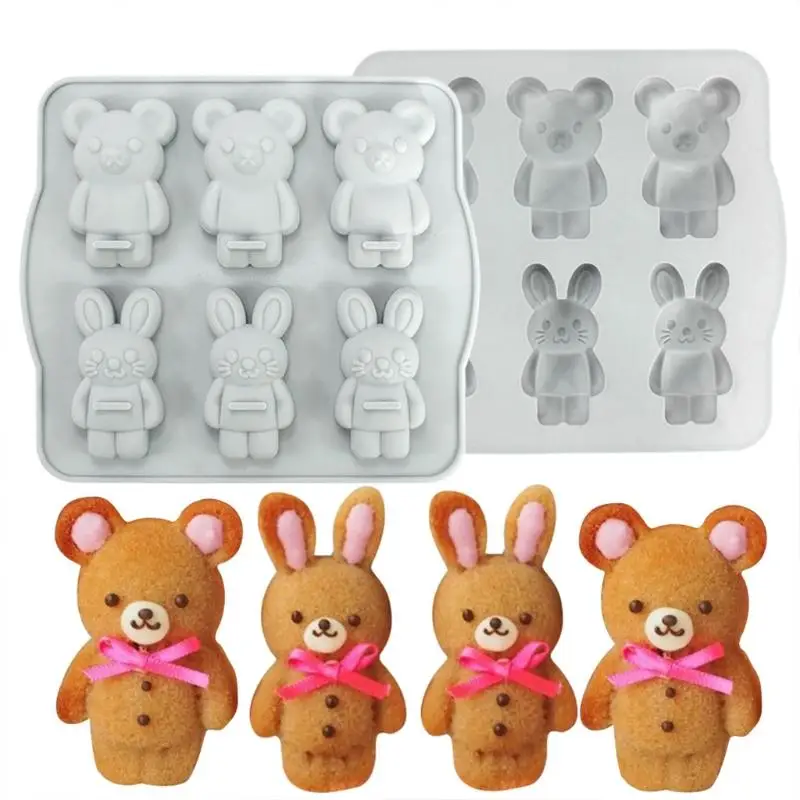 

Sugarcraft Mould 3D Cute Bear Bunny Shape Cookie Cutters Cartoon Gift Food-grade Silicone Cake Plunger Cutter Chocolate