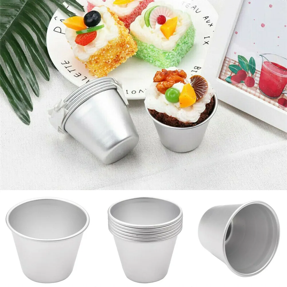 

6 PCS Aluminium Dariol Mould Baking Cup Dariole Pudding Dessert Creme Moulds Round Nonstick Egg Tart Mould Bakeware Cup