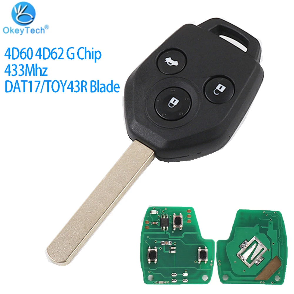 Okeytech 3 BN 433Mhz 4D62/4D60/G Chip Remote Key For Subaru Forester Outback Legacy 2008-2014 Transponder Car Key DAT17/TOY43R