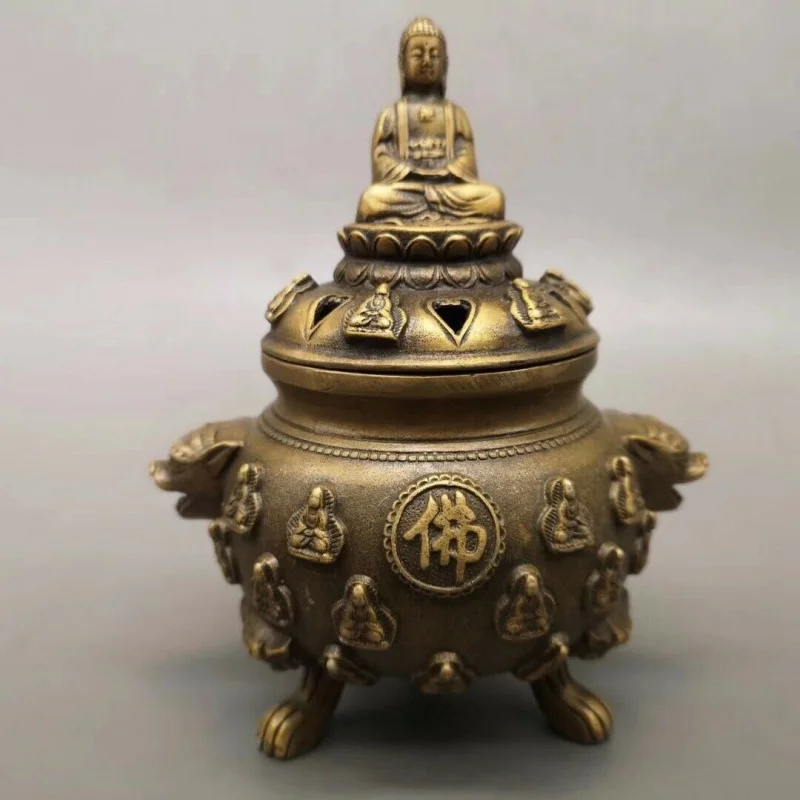 

Китайская старая медная курильница ручной работы Avalokitesvara Xuande Year h1162