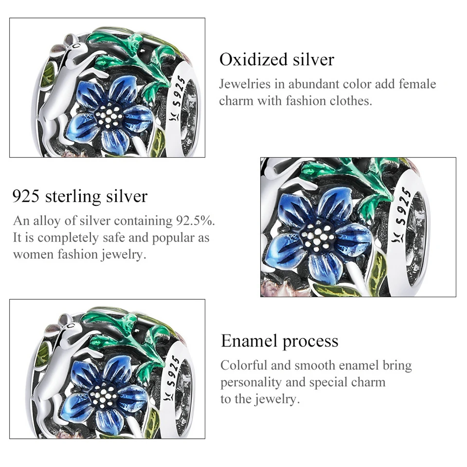 WOSTU Шарм из стерлингового серебра 925 пробы животные цветы джунгли секретный кулон