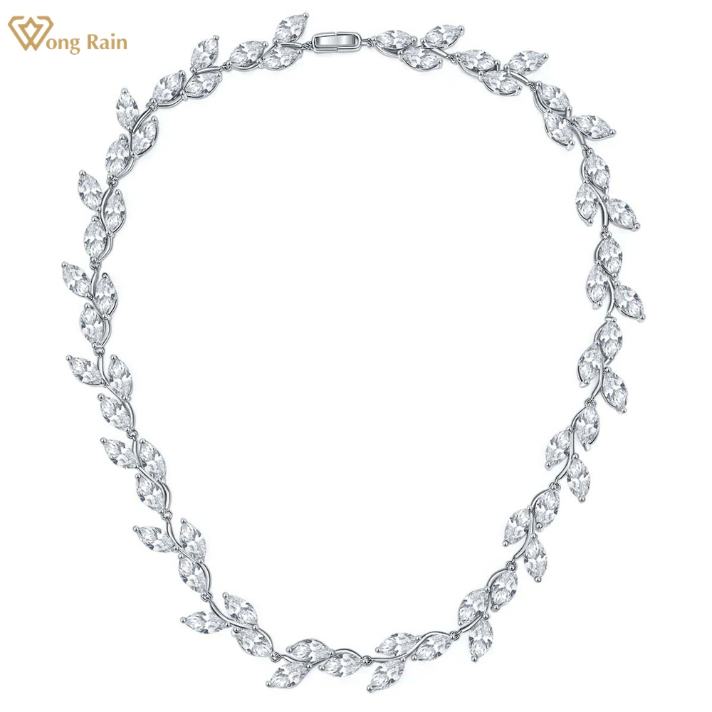 

Wong Rain Luxury 925 Sterling Silver Marquise Cut Real Moissanite D Color Diamonds Zircon Gemstone Chain Necklace Fine Jewelry
