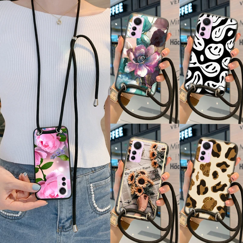 

Necklace Lanyard Rope Cover Case For Sharp Aquos Zero 2 Zero6 Phone Cases Coque Fundas Flower Bags