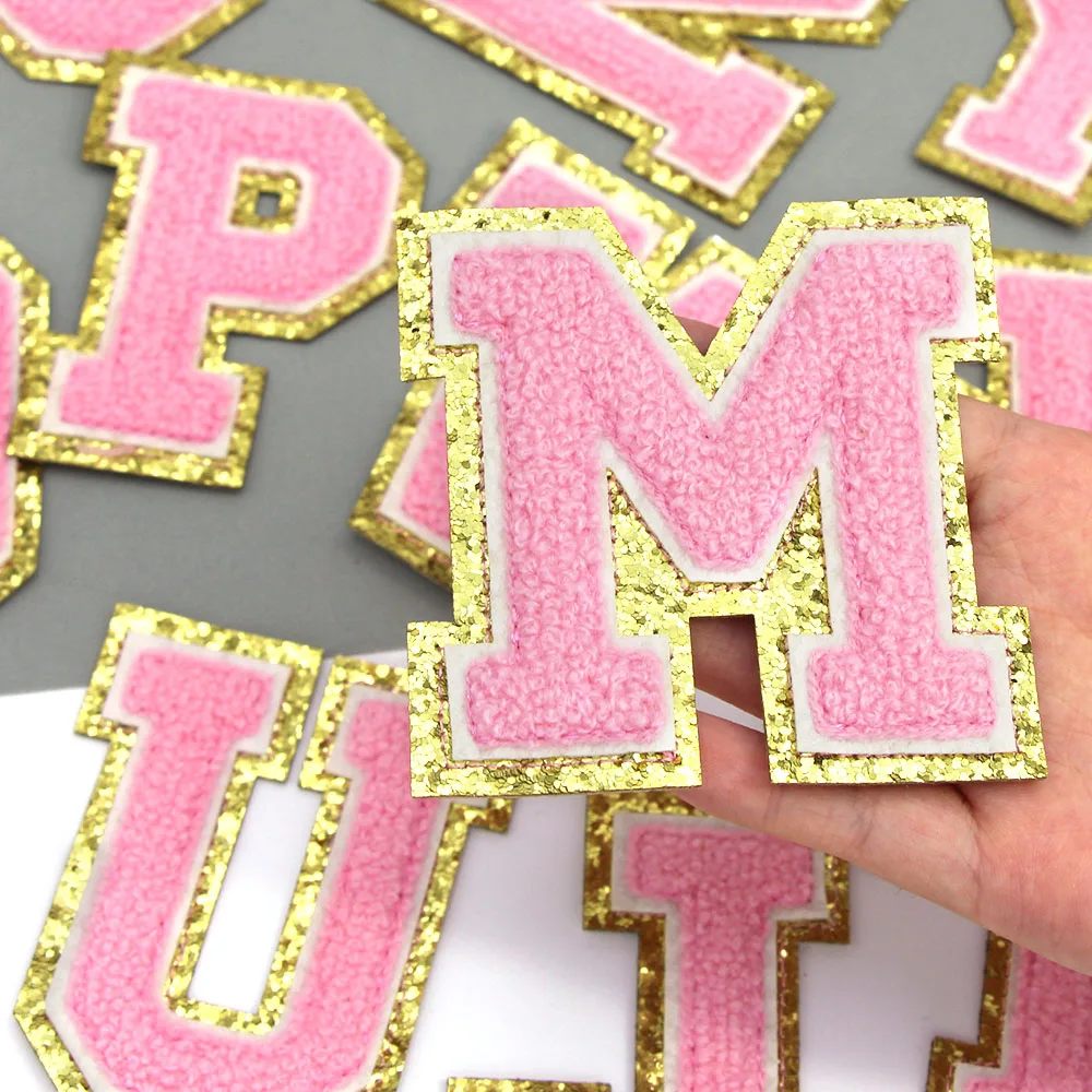 80 мм розовые нашивки с надписями вышивка нашивка для одежды золотые блестки