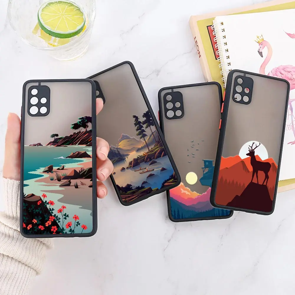 

Lake Forest View Sun Moon Scenery Cases For Samsung Galaxy A13 Coque Samsung A52 A53 5G A72 A73 A23 A33 21S A52s A32 Matte Cover