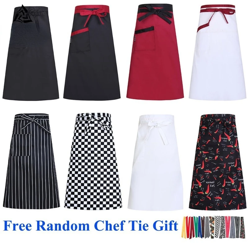 

2022 Chef Apron Kitchen Cooking Aprons Work Dining Half-length Food Service Catering Chefs Hotel Waiters Uniform Free Scarf Gift