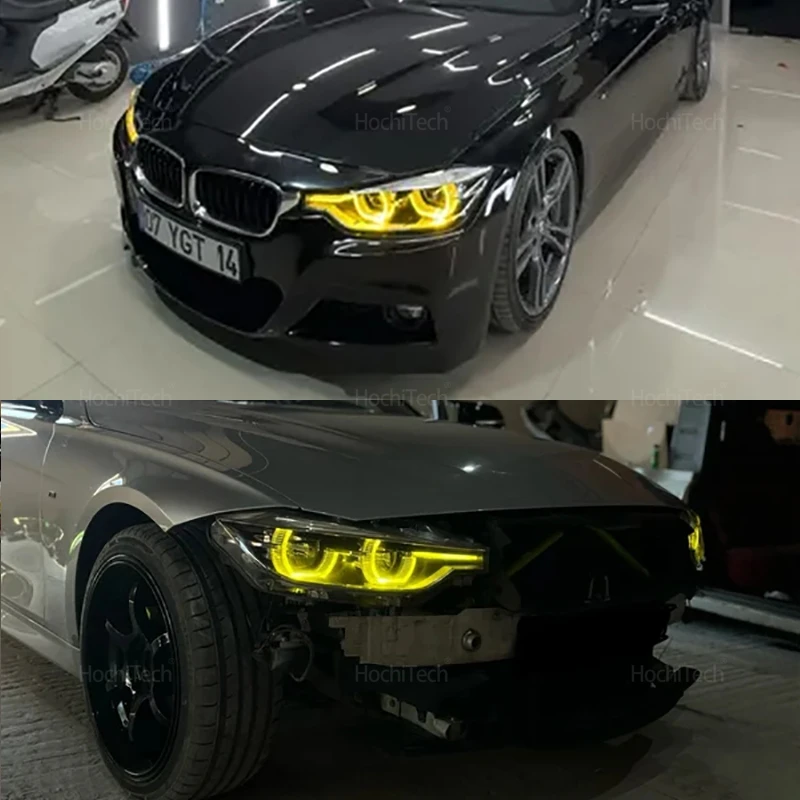 Фото Желтая светодиодная фара для 3-й серии F30 F31 F34 Facelift 2016-2019 Светодиодная фара 63117419615    Световая доска DRL Angel Eyes 7419615 №3