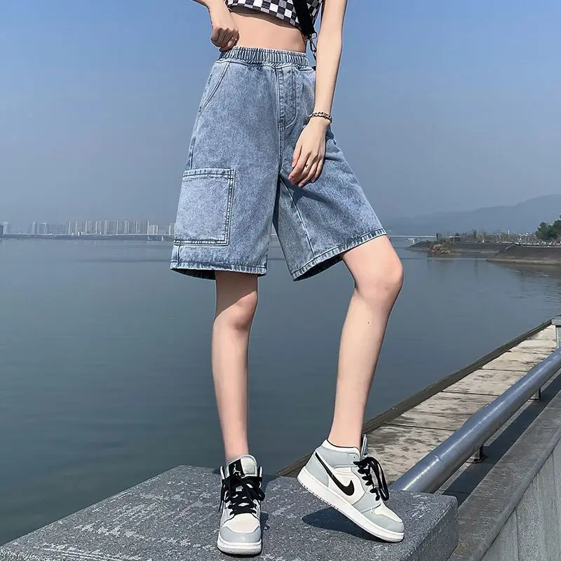 Denim Bermuda Jean Cargo Wide Shorts Womens Summer Blue Y2K Baggy Shorts Jeans Ladies High Waisted Cute Long New Shorts Women