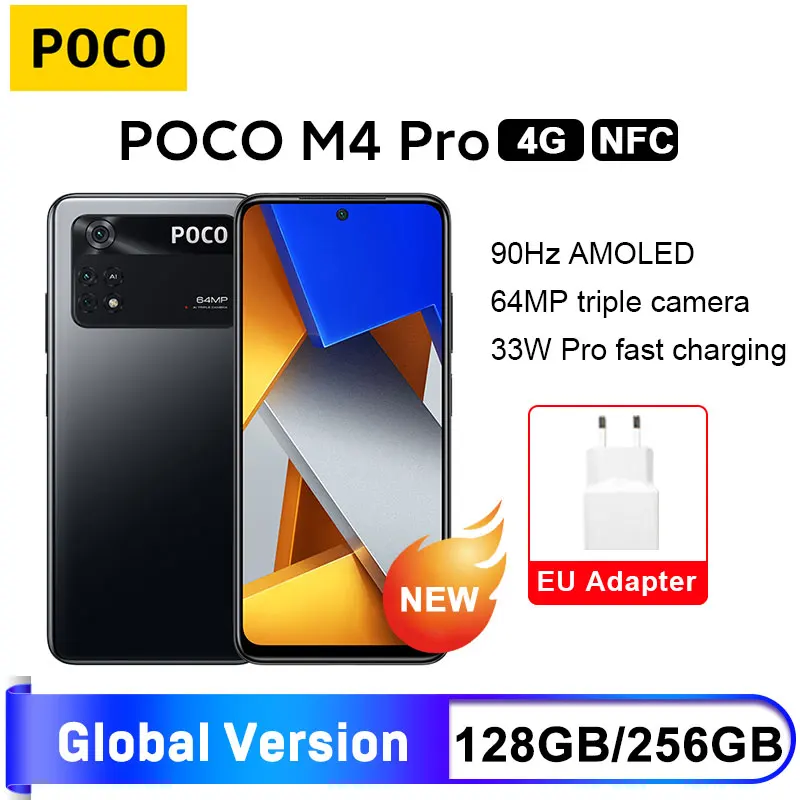  Глобальная версия POCO M4 Pro 4G смартфон 6 ГБ 128 ГБ/8 ГБ 256 ГБ NFC Helio G96 Восьмиядерный 90 Гц 33 Вт Pro 64MP камера мобильный телефон 