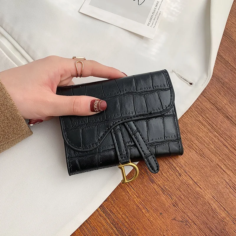 Women Wallets Long Simple Tide Buckle Folding Stone Grain Multi-card Card Bag Short Small Wallet Change Clip |