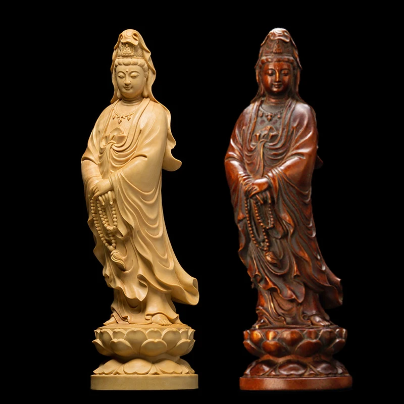 

Mercy Goddess Guanyin Buddha Statue Chinese Home Decor Wall Sculpture Car Accessories Solid Wood Kuan Yin