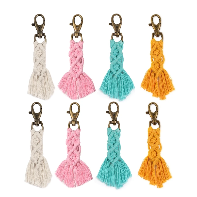

New-Mini Macrame Keychains Kits Boho Macrame Keychains With Tassels Handmade For Car Key Purse Phone Wallet Wedding Gift