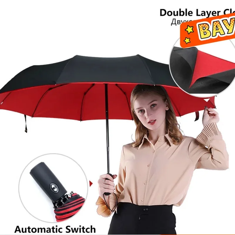 

Прочный Ветрозащитный Двойной автоматический 3 складной зонт Xiaomi, дождевой женский мужской 10K автомобильный роскошный большой для женщин и ...