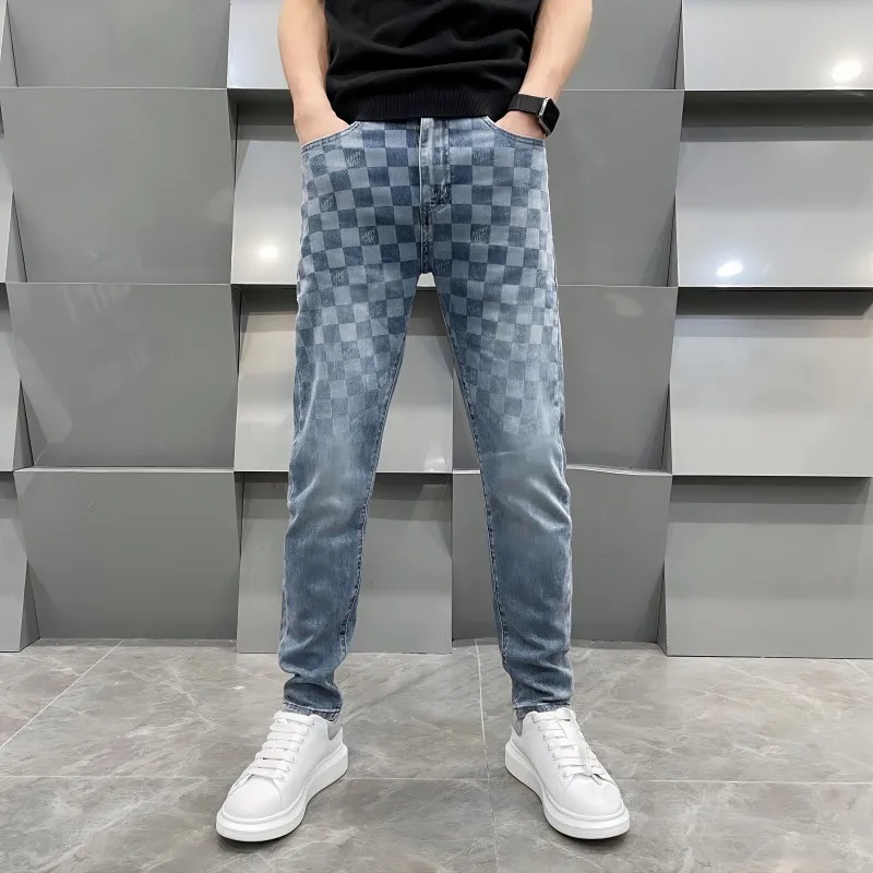 

Men's Clothing Checkered Printed Pants With High-Quality Slim Fitting Pants Y2k 남자바지 Streetwear Pantalon Homme Jeans For Men