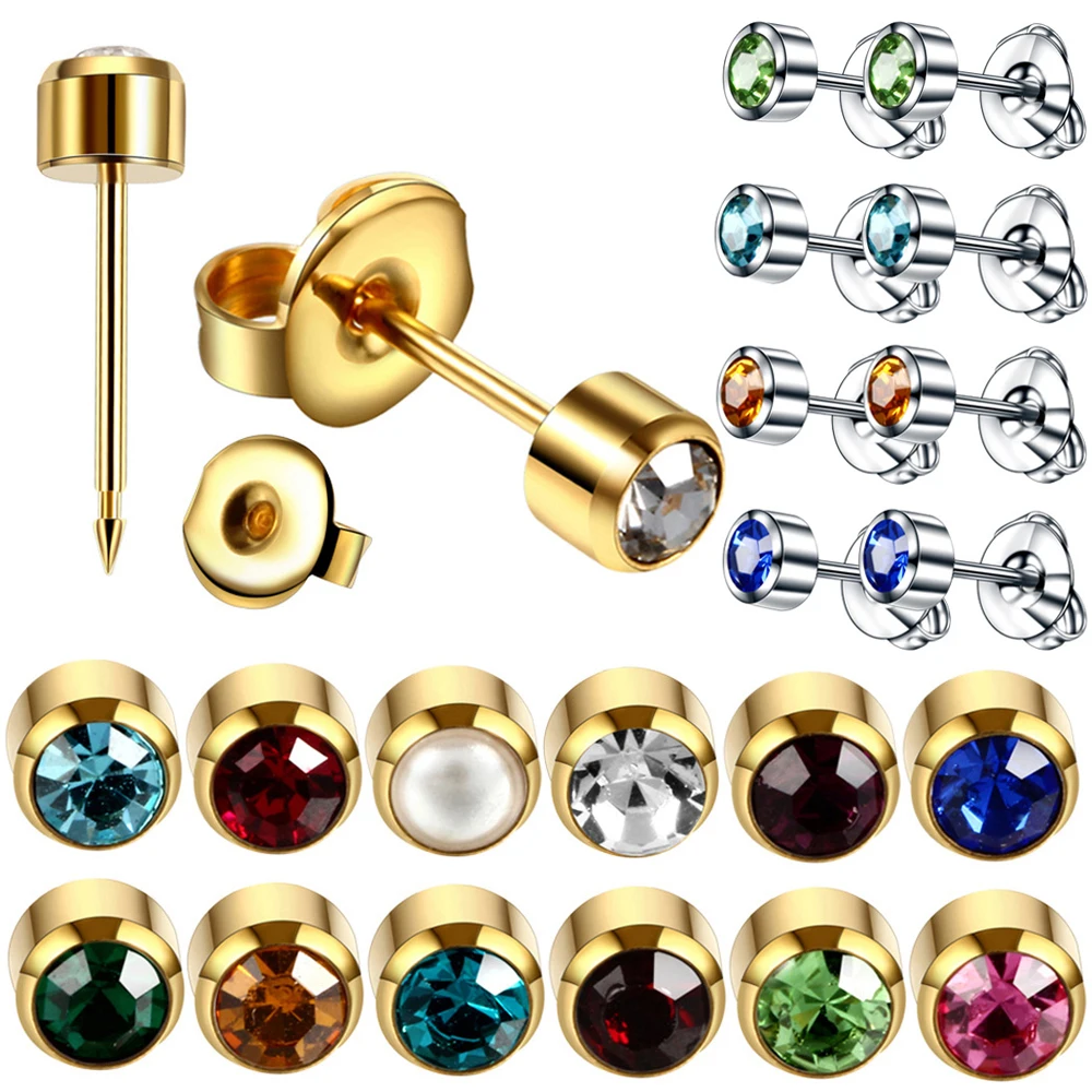 

2pcs Stainless Steel Gold Color Piercing Gun Birthstone Crystal Zircon Ear Stud Earrings Tragus Cartilage Body Jewelry