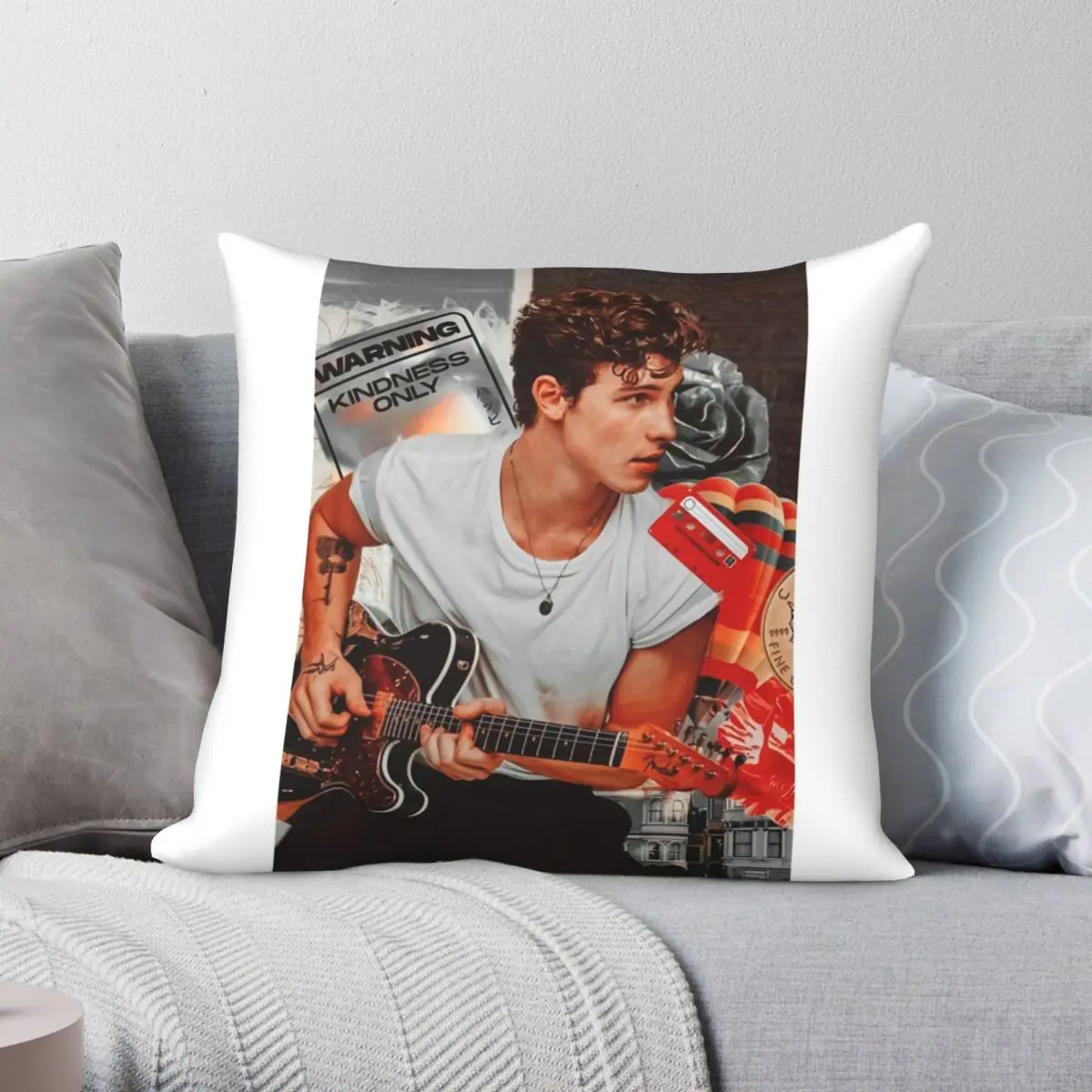 

Shawn Collage Retro Mendes Square Pillowcase Polyester Linen Velvet Printed Zip Decor Throw Pillow Case Car Cushion Cover