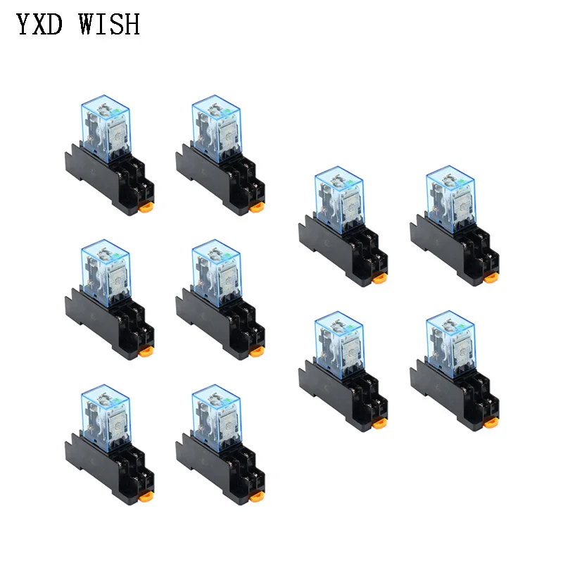 

10Pcs Relay LY2 DC12V Small relay 10A 8 Pins Coil DPDT With Socket Base 8pin 10A LY2NJ DC 12V Mini Electromagnetic Relays