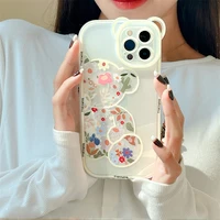 3d cute cartoon bear colorful flowers clear phone case for iphone 13 pro max 12 11 x xs max xr transparent soft shockproof cover