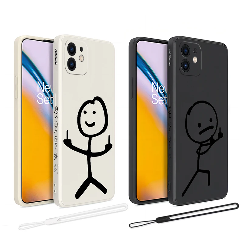 Funny Cartoon Stickman Phone Case For iPhone 14 13 12 11 Pro Max Mini X XR XSMAX SE20 8 7 6 6S Plus Silicone Cover with Strap