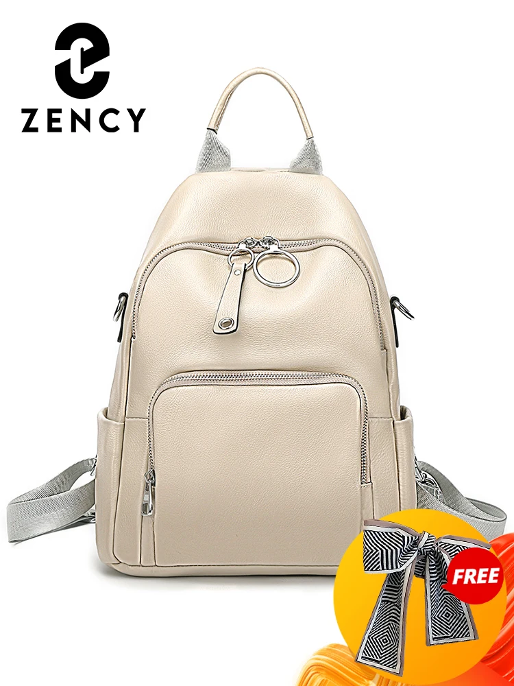 

Zency First Layer Leather Backpack For Women Anti Theft Satchel Large Capacity Laptop School Bag Young Girl Shoulder Travel New