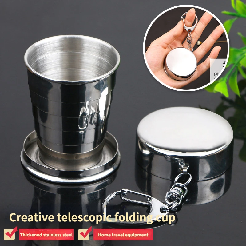 

75/150ML Thickened Stainless Steel Folding Cup Outdoor Portability Folding Retractable Cup Blackjack Cup Teacups Teaware Folding