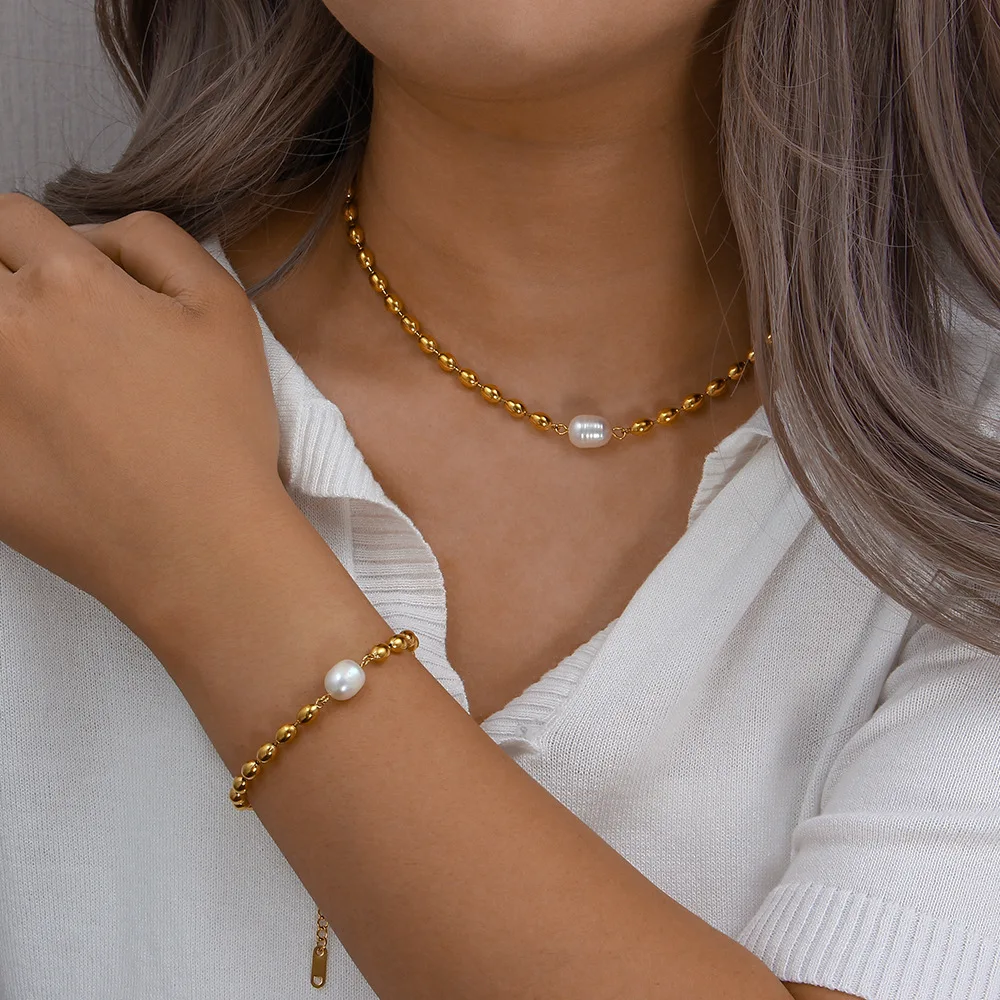 

Natural Stone Peas Bracelet For Women Classic Natural Freshwater Pearl Peas Bracelet Ladies Stainless Steel Bracelet Jewelry