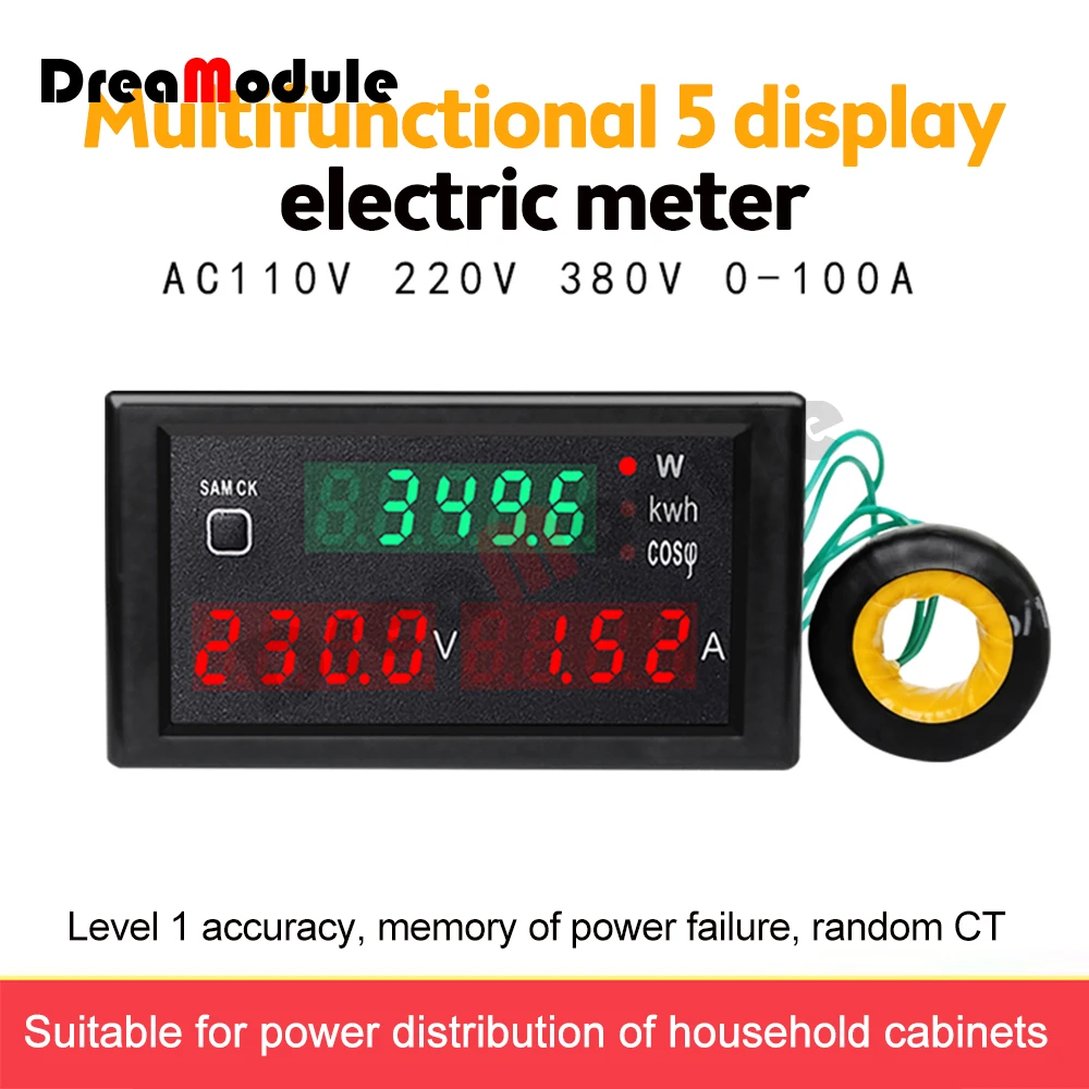 

DL69-2047 Multi-function Power Meter Voltage Tester Voltmeter Ammeter Current Factor AC80-300V with Mutual Inductor Multimeter